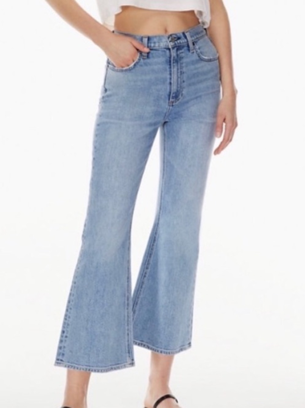 Denim Forum By Aritzia The Twiggy High Rise Crop Flare 28L Stretch Blue Jeans 25